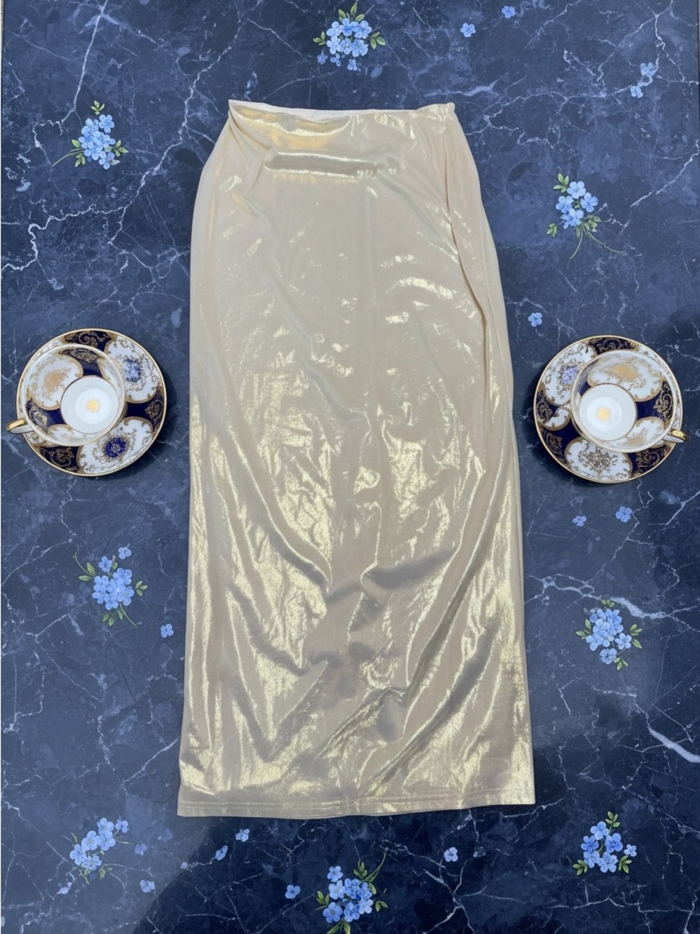 Superdown shiny gold metallic maxi skirt
